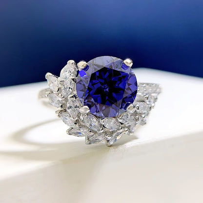 S925 Silver Round Rhinestone Engagement Ring
