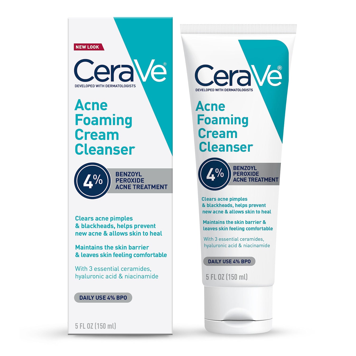 CeraVe Acne Foaming Cream Cleanser 4% Benzoyl Peroxide Face Wash With Hyaluronic Acid Niacinamide &amp; Ceramides Gentle Daily Acne Treatment For Face